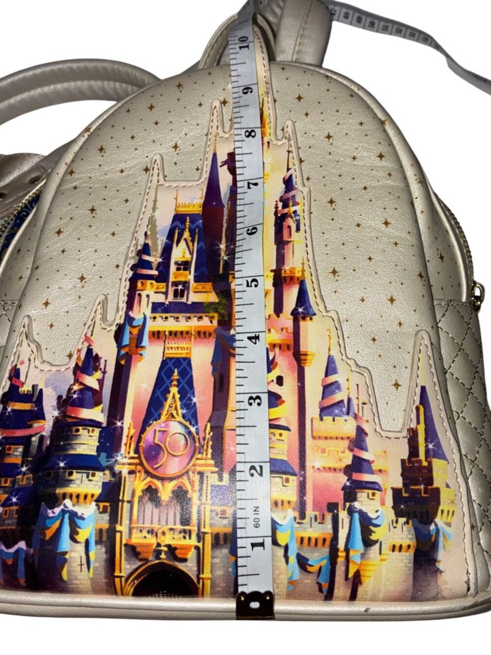 Disney Parks Loungefly 50th Anniversary Cinderella Castle Mini Backpack Gold Sta - Picture 11 of 16